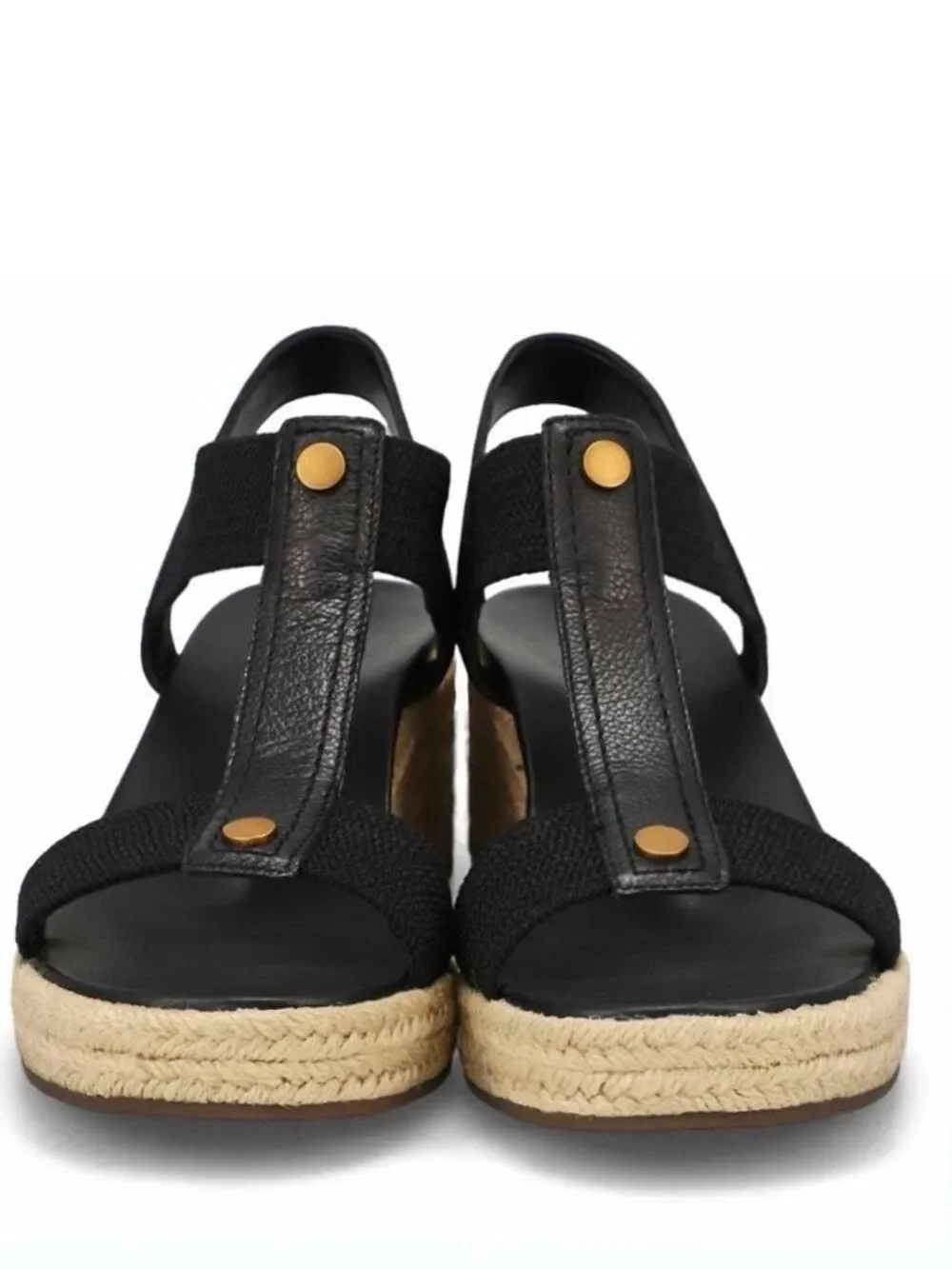 NWOB $135 Vionic Calera Black Leather Espadrille Wedge Sandals 9.5